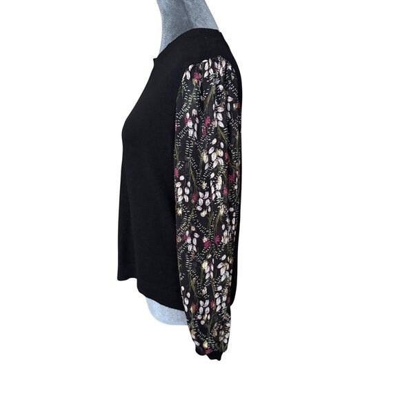 89th & Madison Black Knit Top W/ Sheer Floral Sleeves Size PL - Picture 2 of 7